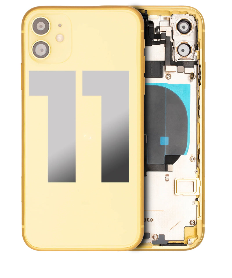 Back Housing Small Components Pre-Installed For IPhone 11 (Used OEM Pull: Grade A) (Yellow)