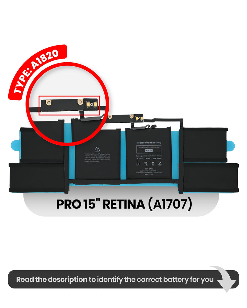 PREMIUM BATTERY A1820 FOR MACBOOK PRO RETINA 15" A1707 (LATE 2016 - MID 2017)