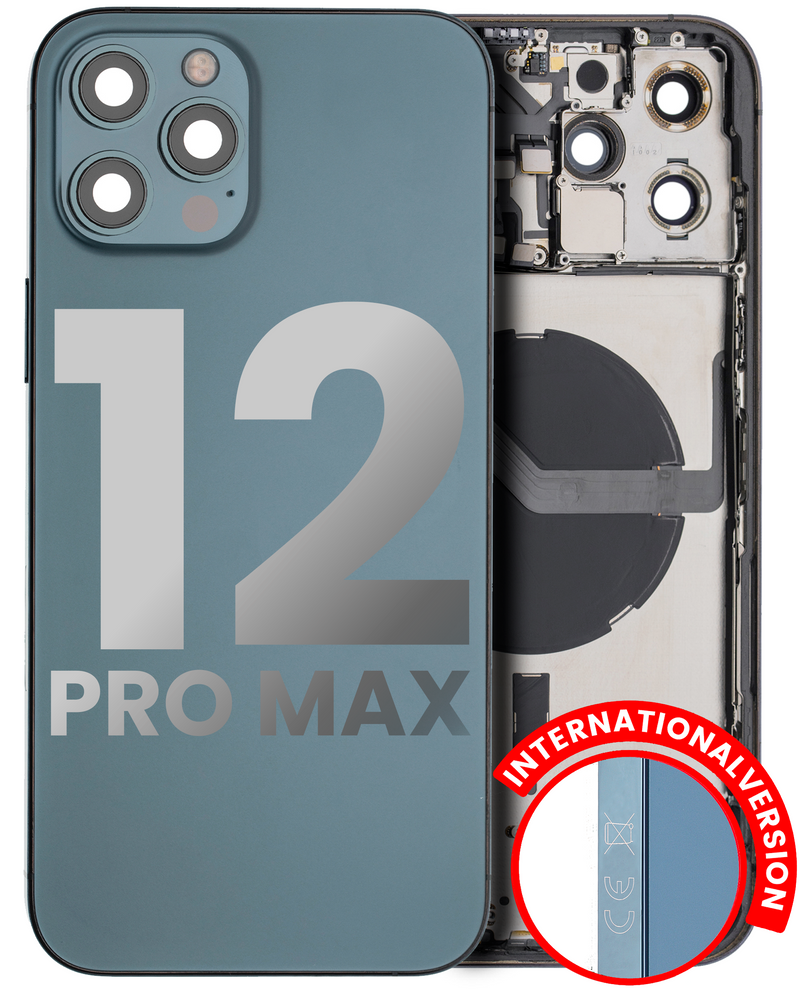 Back Housing W/ Small Components Pre-Installed For IPhone 12 Pro Max (International Version) (Used OEM Pull: Grade A) (Pacific Blue)