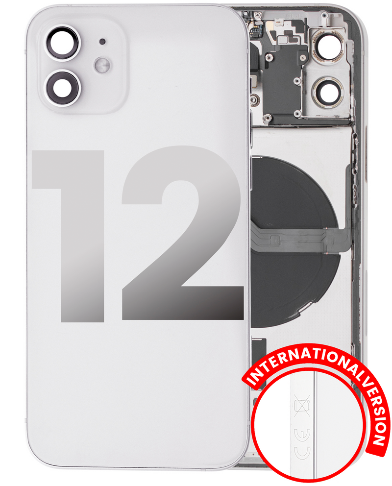 Back Housing W/ Small Components Pre-Installed Compatible For IPhone 12 (International Version) (Used OEM Pull: Grade A) (White)