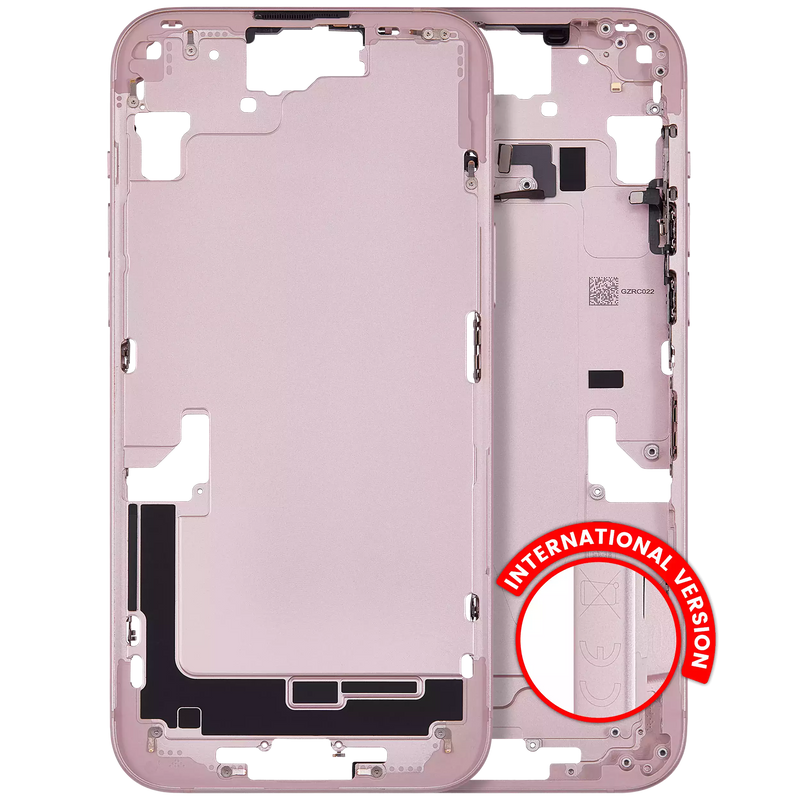 Mid-Frame Housing With Power And Volume Button Compatible For IPhone 15 (International Version) (Used OEM Pull: Grade A) (Pink)