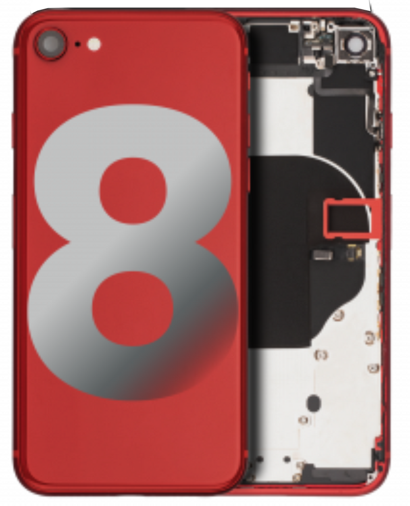 BACK HOUSING SMALL COMPONENTS PRE-INSTALLED FOR IPHONE 8 RED ORIGINAL PULLED GRADE A